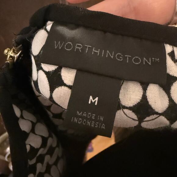Worthington Retro Polka Dot Black White Short Sleeve Top (M) - Picture 6 of 7